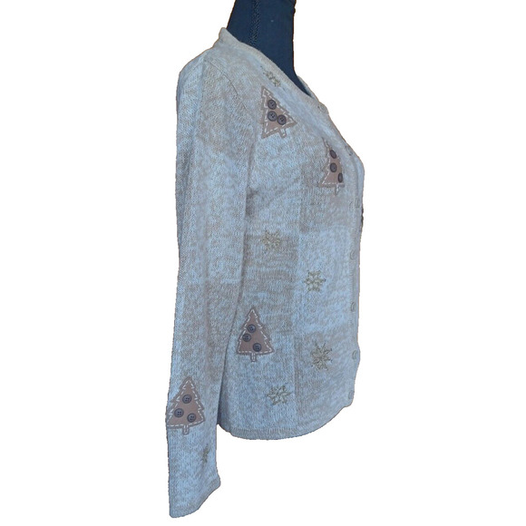 CHRISTOPHER & BANKS Cream Colored Embroidered Holiday Cardigan Women's Small Y2K - Picture 2 of 5
